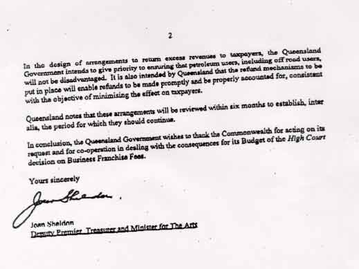 Letter from then Deputy Premier and Treasurer of Queensland, Joan Sheldon (page 2)