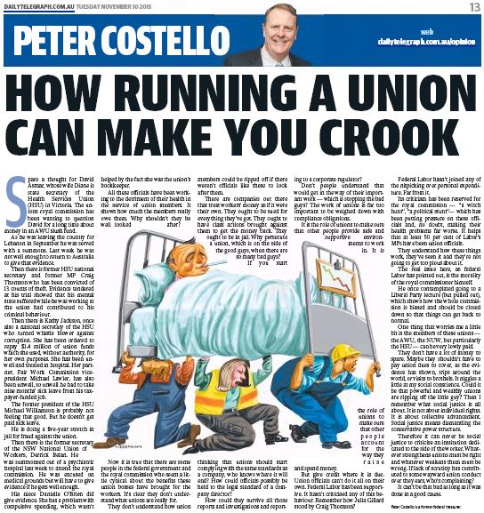 Peter Costello in the Daily Telegraph