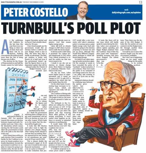 Peter Costello in the Daily Telegraph